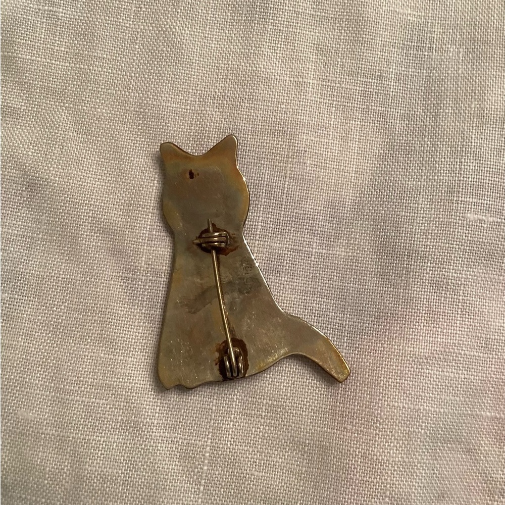 Silver and Black Enamel Kitty Pin - Picture 2 of 3
